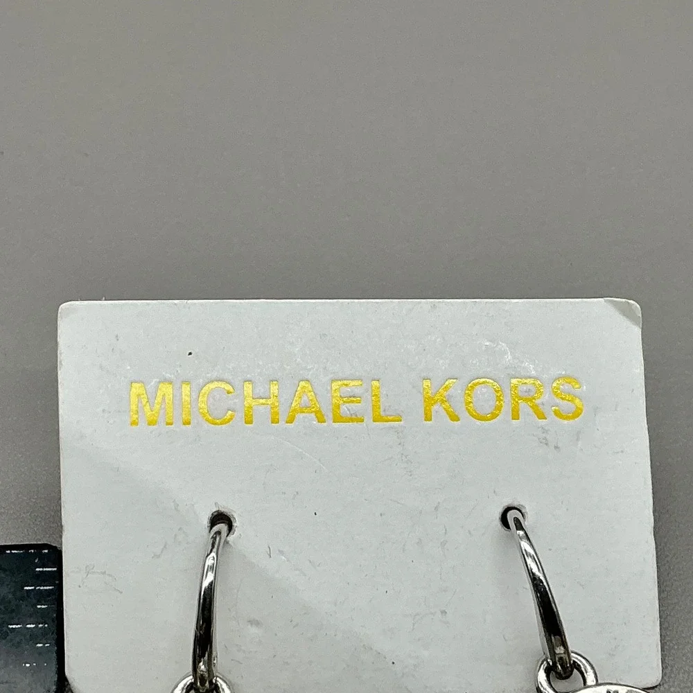 Michael Kors Silver Tone Crystal Logo Drop Earrings MK Fashion Jewelry 8048